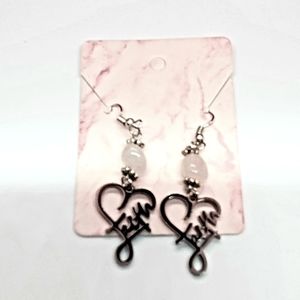 Rose Quartz Natural Stone Silver Heart ❤️ Shaped Faith Earrings